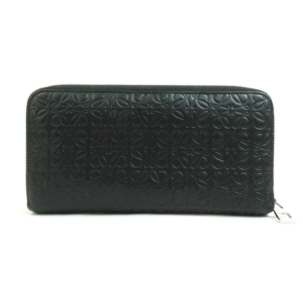 Loewe Black Wallet Anagram Silver Long Round Leather Zip Black Silver